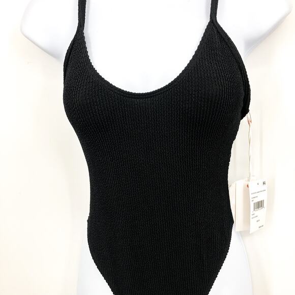 GOOD AMERICAN Always Fits One-Piece Swimsuit XXS XS Black Crinkle Rib Knit NWT - Picture 4 of 9